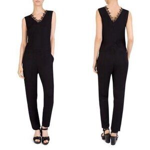 The Kooples Black Lace-trimmed Crepe Jumpsuit Sleeveless Size Small Sz S New